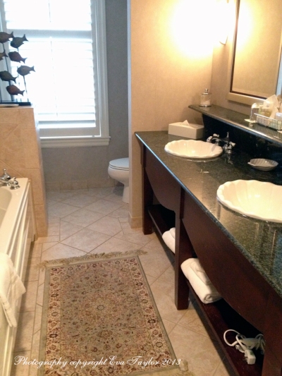 A large jacuzzi tub, separate shower, double sink, what more could you want? Heated floors.