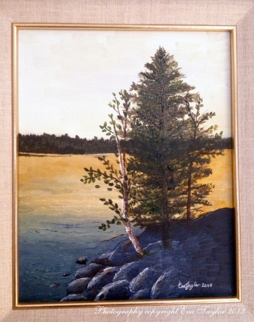 This is an oil painting I painted in 2004 of the same view. It looks like our little birch finally bit the bullet.